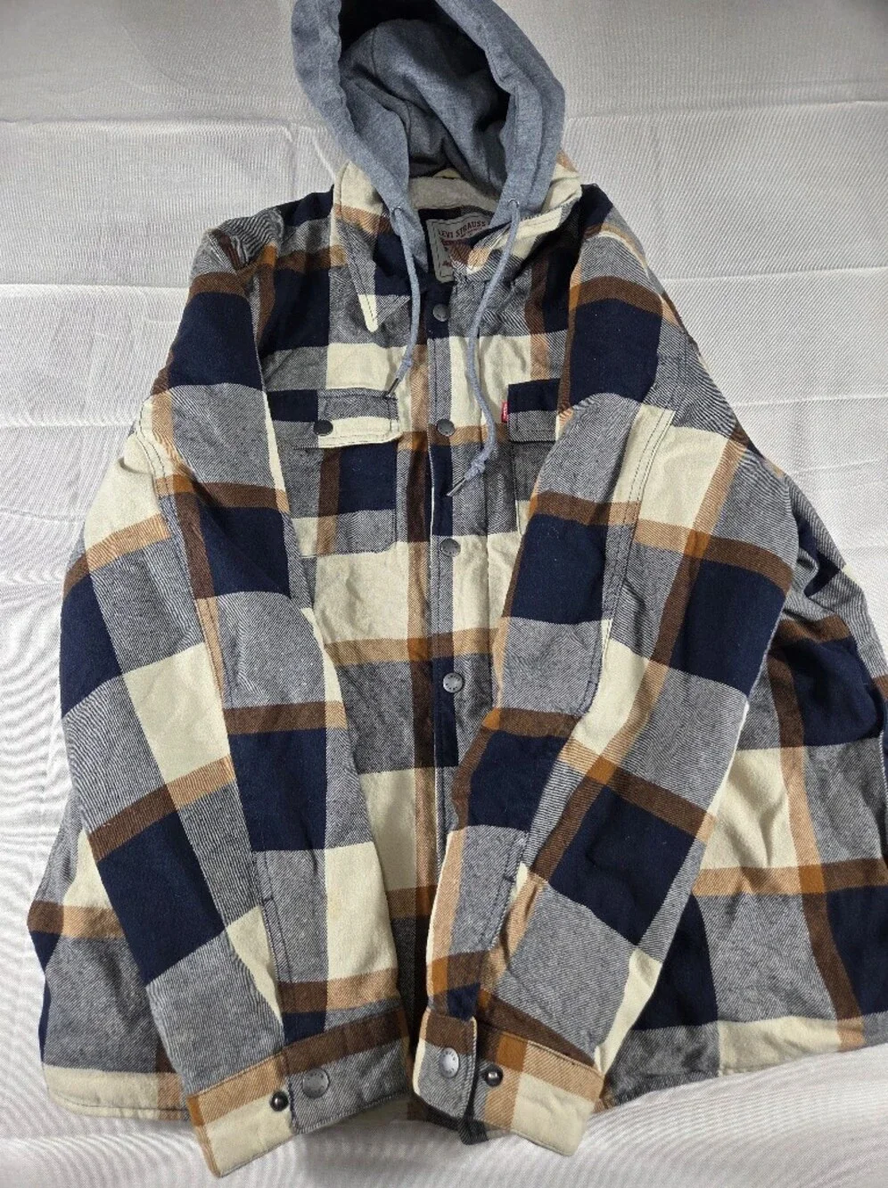 Levi's XL Sherpa Lined Hooded Plaid Shacket Jacket - Picture 5 of 10